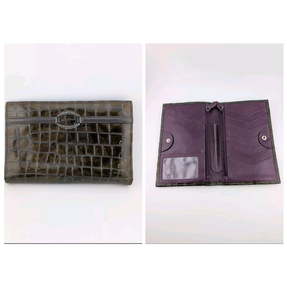 Brighton Leather Wallet Women's Green Plum Purple Alligator 5x7" Large
